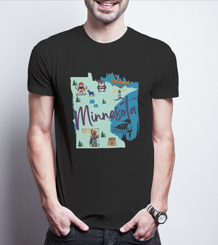 Minnesota Resist Lumberjack Penguin Canoe Loon Lighthouse Deer T-Shirt