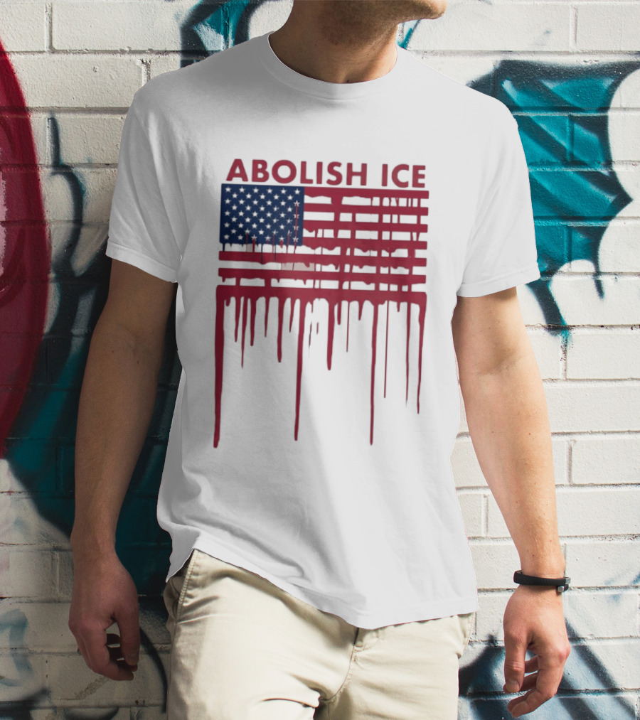 Abolish ICE Dripping American Flag Blood Effect T-Shirt