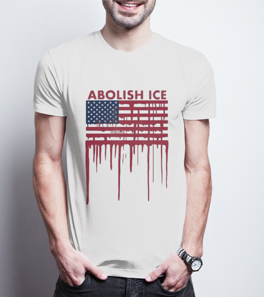 Abolish ICE Dripping American Flag Blood Effect T-Shirt
