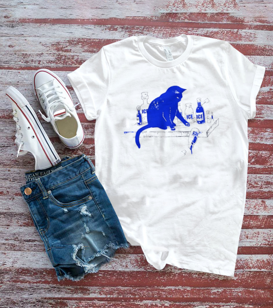Cat Surrounded By Ice Bottles On A Table T-Shirt