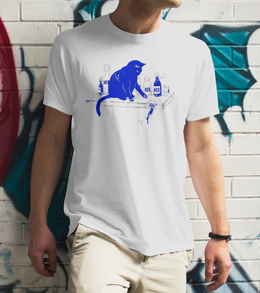 Cat Surrounded By Ice Bottles On A Table T-Shirt