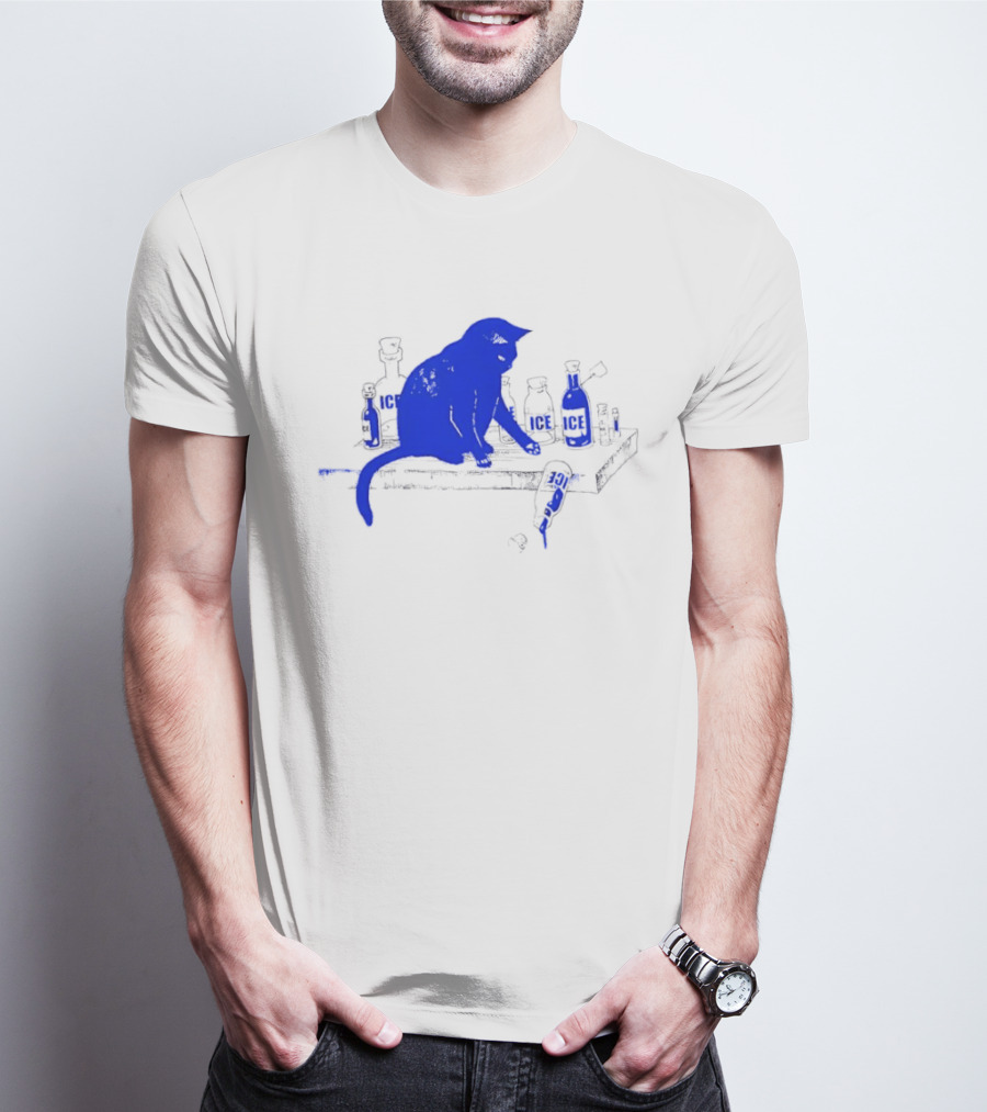 Cat Surrounded By Ice Bottles On A Table T-Shirt