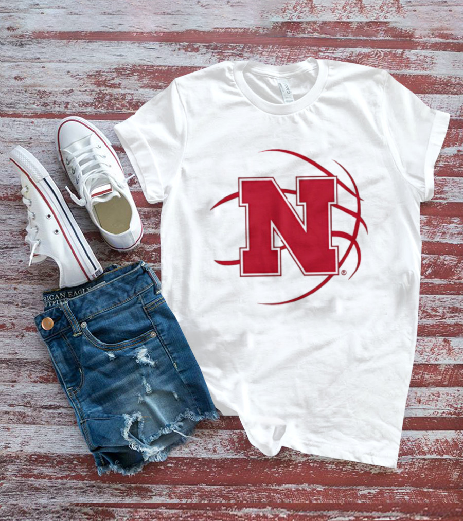 Nebraska Basketball Red N And Ball T-Shirt