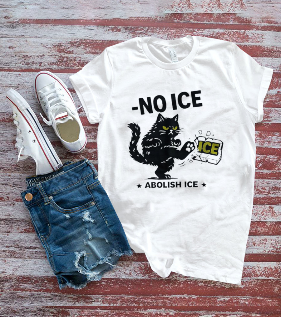 Black Cat No Ice Abolish ICE T-Shirt