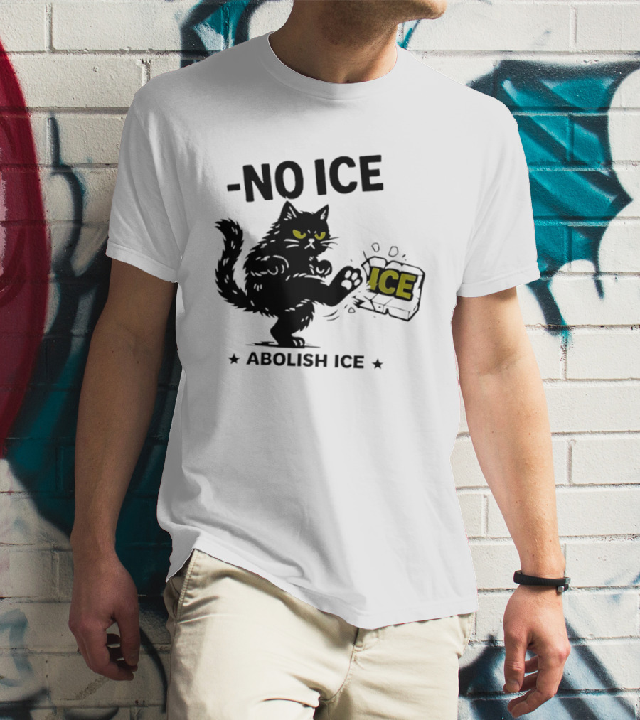 Black Cat No Ice Abolish ICE T-Shirt