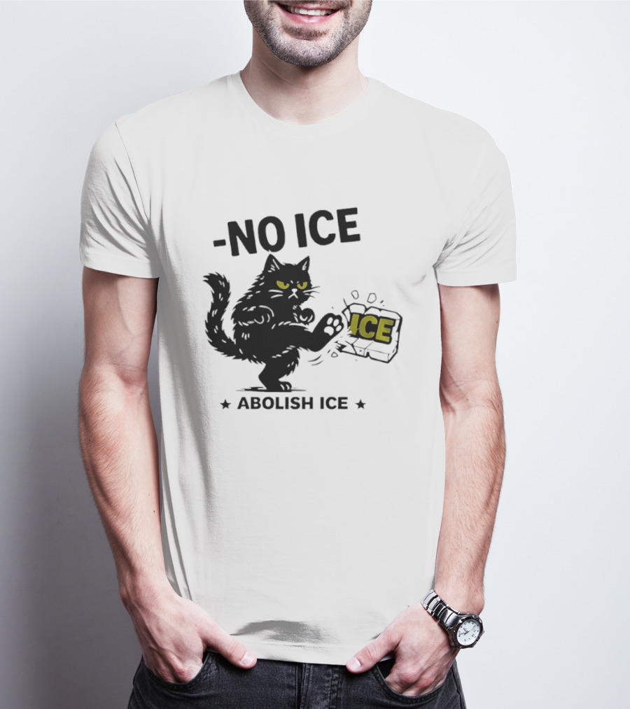 Black Cat No Ice Abolish ICE T-Shirt
