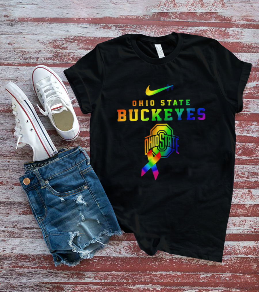 Ohio State Buckeyes Rainbow Logo Fight Cancer In All T-Shirt