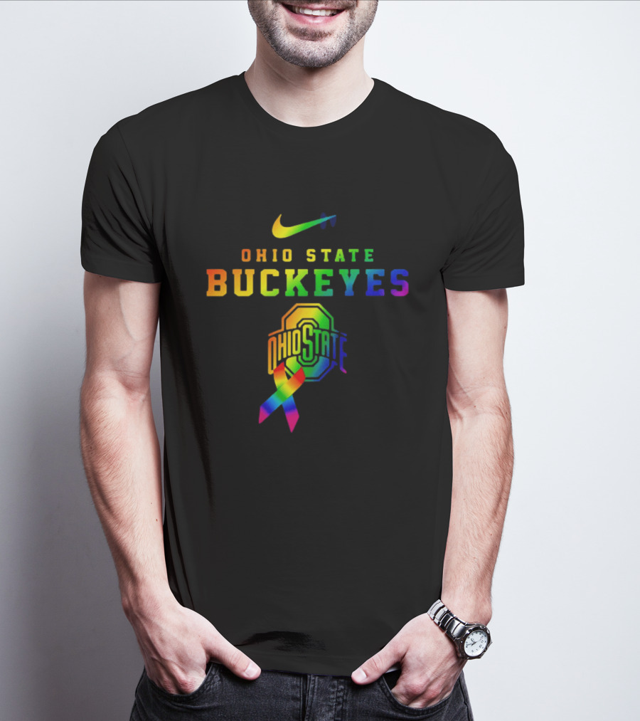 Ohio State Buckeyes Rainbow Logo Fight Cancer In All T-Shirt