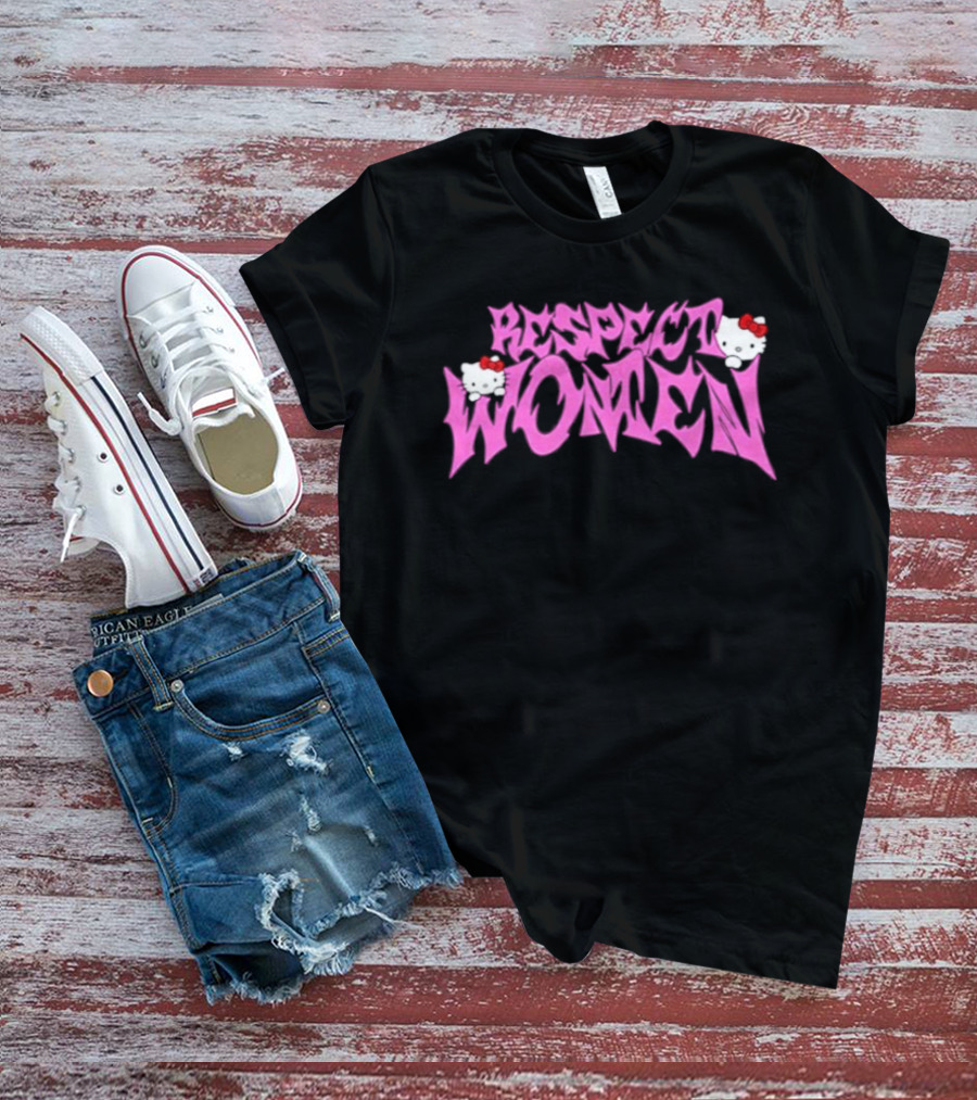 Respect Women Pink Script Featuring Hello Kitty T-Shirt
