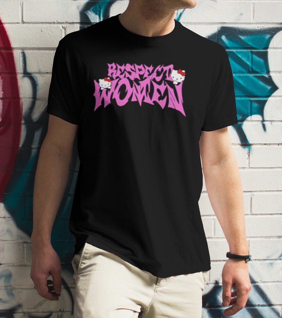 Respect Women Pink Script Featuring Hello Kitty T-Shirt