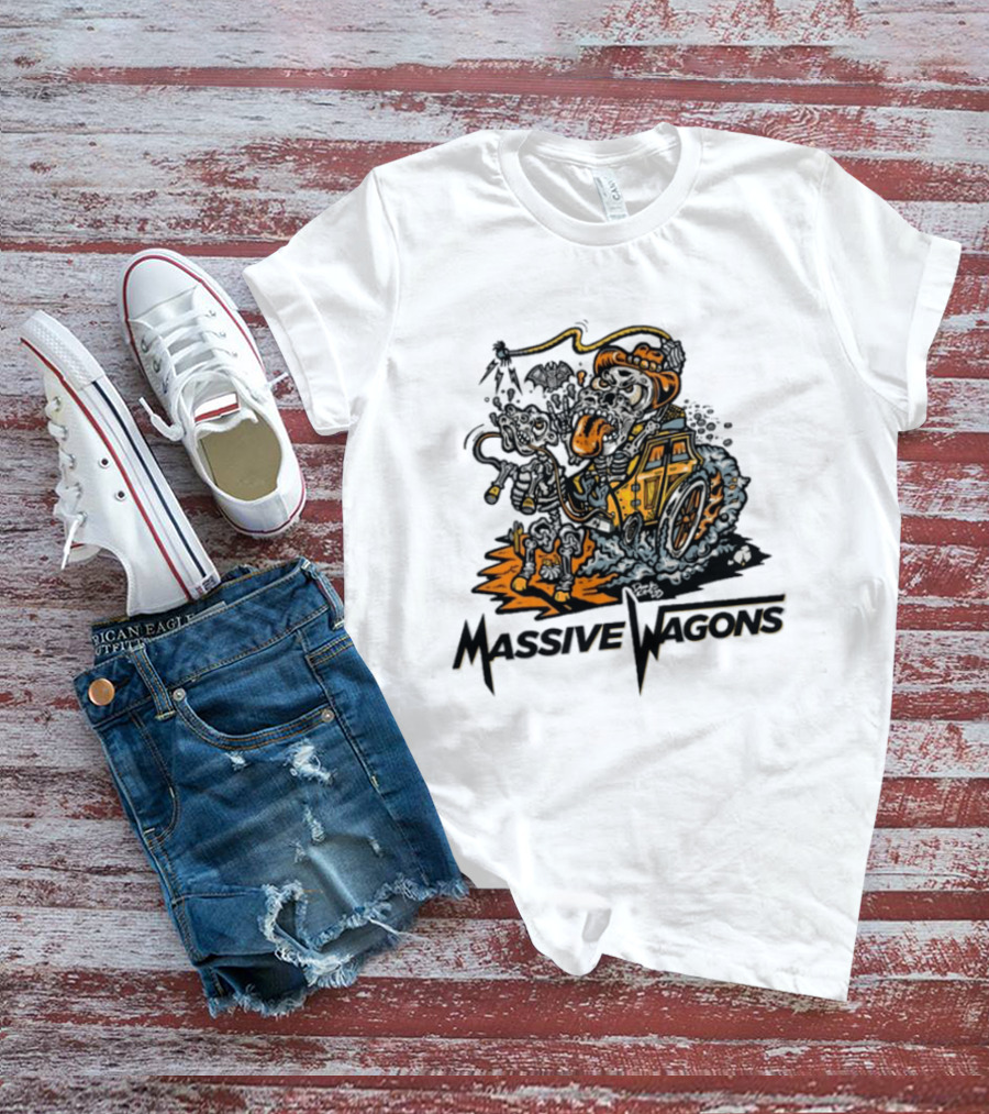 Massive Wagons Skeleton Cowboy In Car T-Shirt