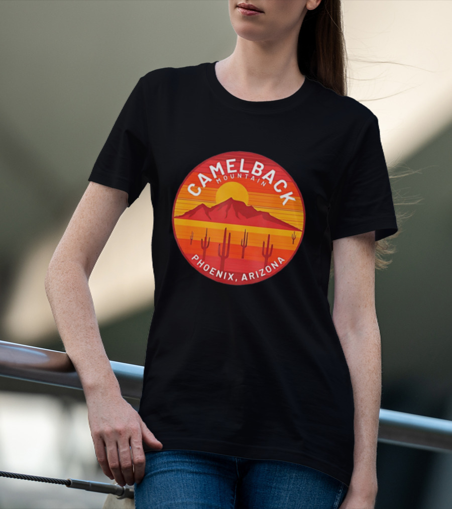 Camelback Mountain Phoenix Arizona Sunset Cactus Desert Hiking T-Shirt
