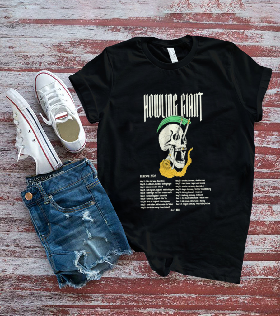 Howling Giant Europe 2026 Tour Dates Skull Skeleton Orion Sun Club Dates T-Shirt