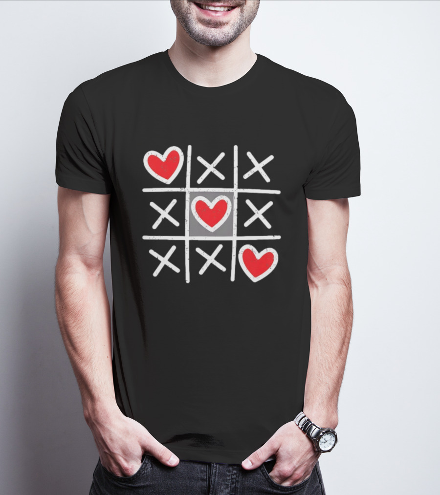 Tic Tac Toe XO Hearts Love Valentine Day Red Heart Crosses T-Shirt