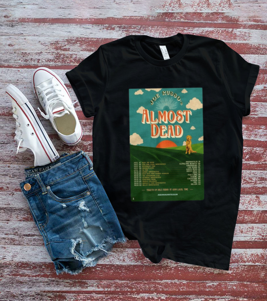 Joe Russo's Almost Dead Summer Tour 2026 Dates Red Sun Dog And Cloudy Sky T-Shirt