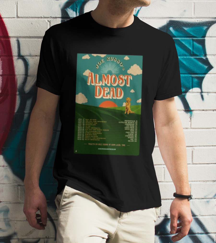 Joe Russo's Almost Dead Summer Tour 2026 Dates Red Sun Dog And Cloudy Sky T-Shirt