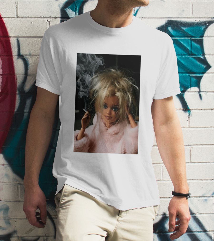 Cigarette Smoking Barbie Doll In Pink Fur Coat T-Shirt