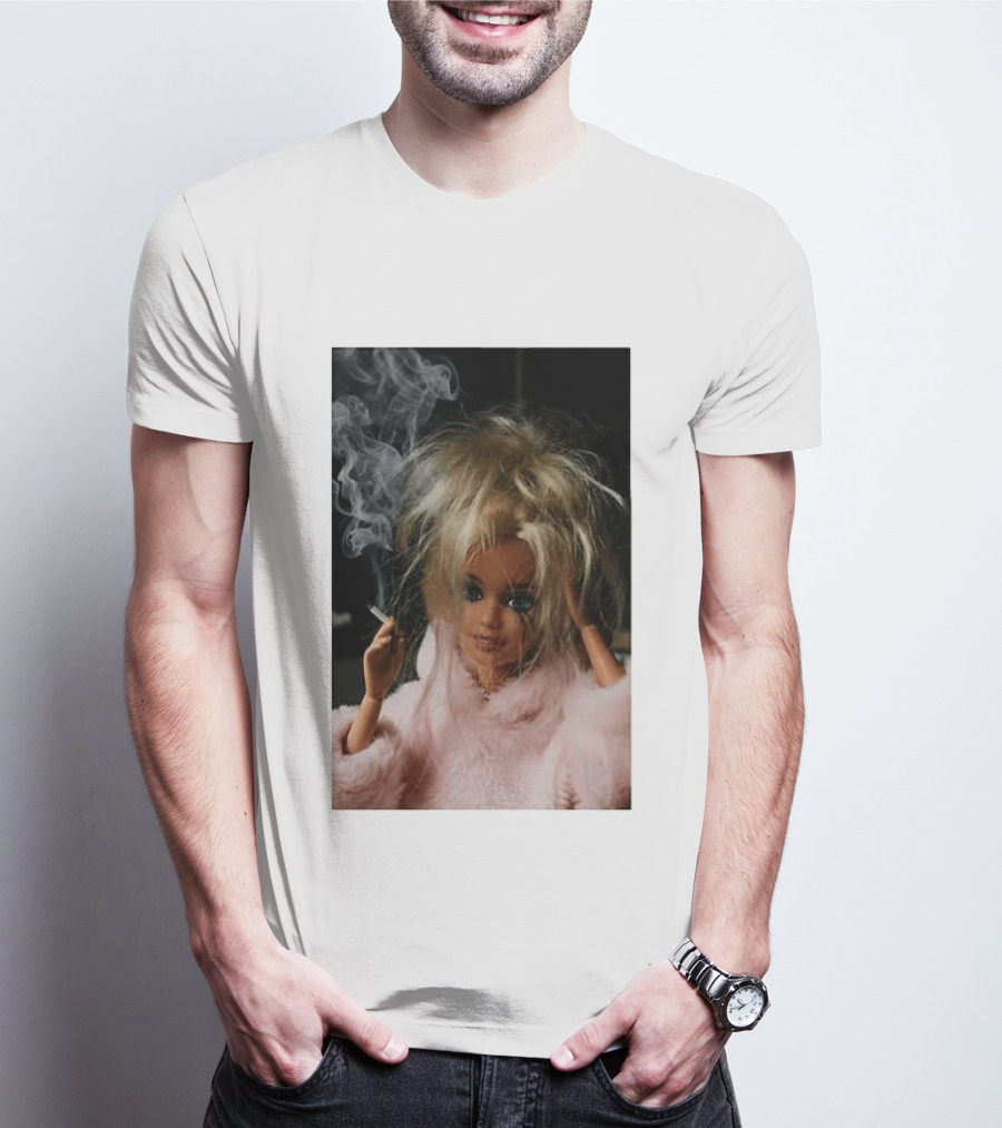 Cigarette Smoking Barbie Doll In Pink Fur Coat T-Shirt