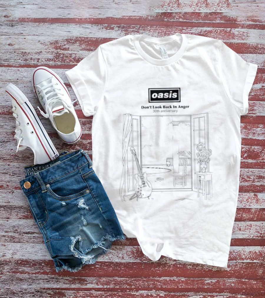 Oasis Don't Look Back In Anger 30th Anniversary Open Window Guitar Scene T-Shirt