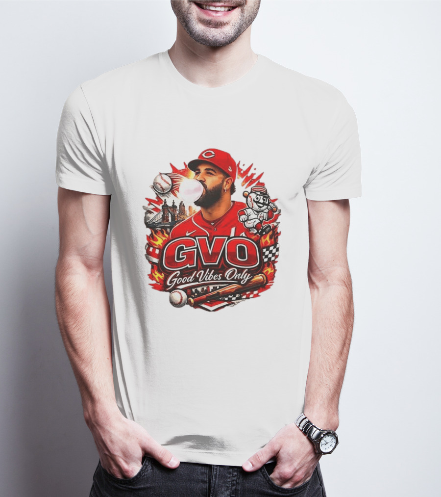 GVO Good Vibes Only Eugenio Suarez Reds Baseball Cincinnati Sports T-Shirt
