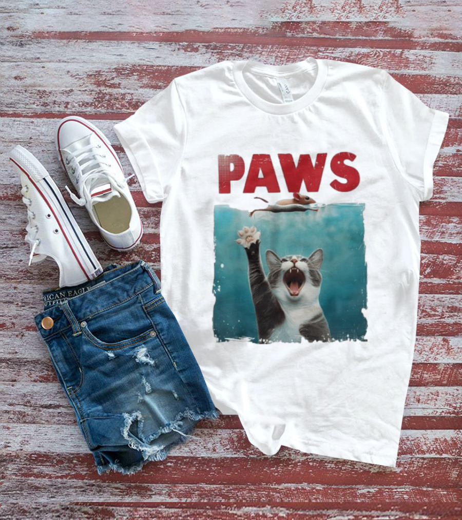 Paws Cat Chasing Mouse Playful Kitten Humor T-Shirt