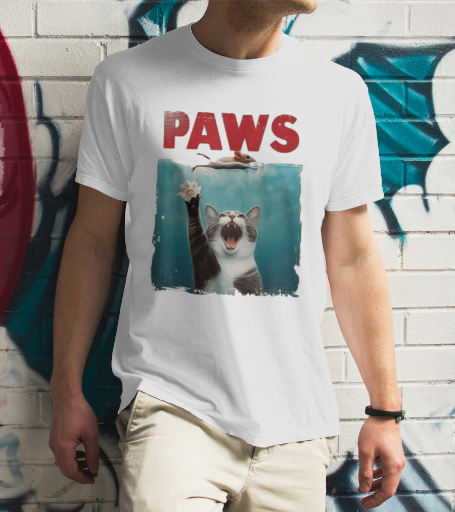 Paws Cat Chasing Mouse Playful Kitten Humor T-Shirt