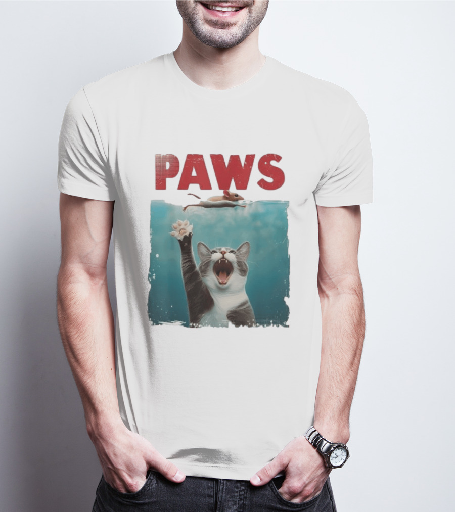 Paws Cat Chasing Mouse Playful Kitten Humor T-Shirt