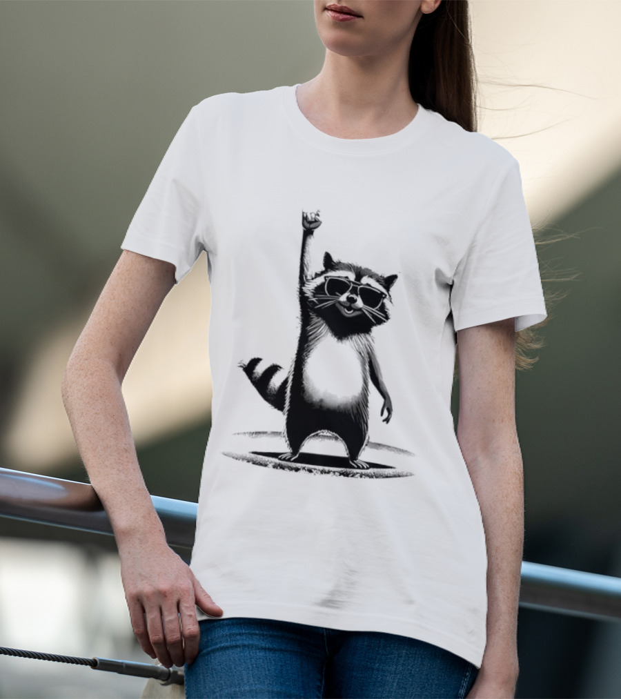 Raccoon Rock Music Animal Silhouette Jazz Hands Pose T-Shirt