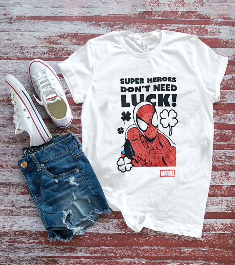 Marvel Spider Man Super Heroes Don't Need Luck T-Shirt