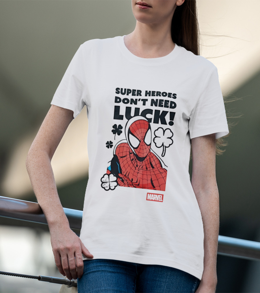 Marvel Spider Man Super Heroes Don't Need Luck T-Shirt