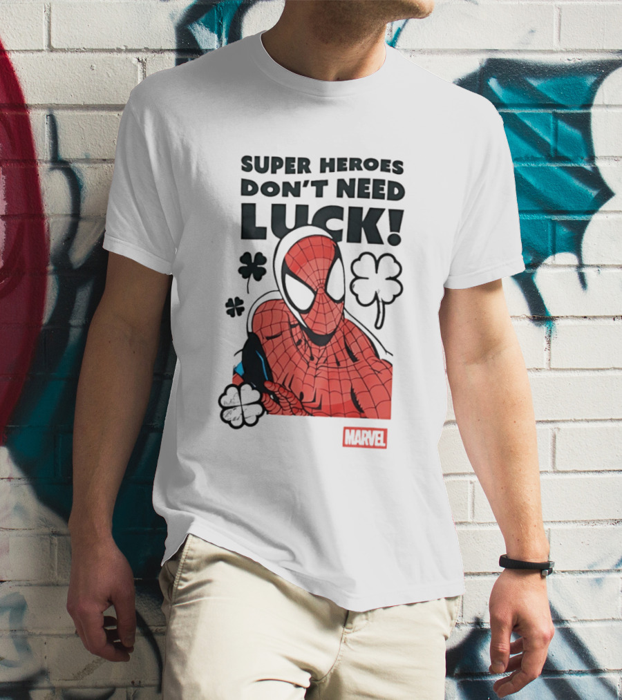 Marvel Spider Man Super Heroes Don't Need Luck T-Shirt