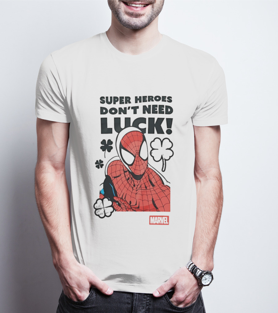 Marvel Spider Man Super Heroes Don't Need Luck T-Shirt
