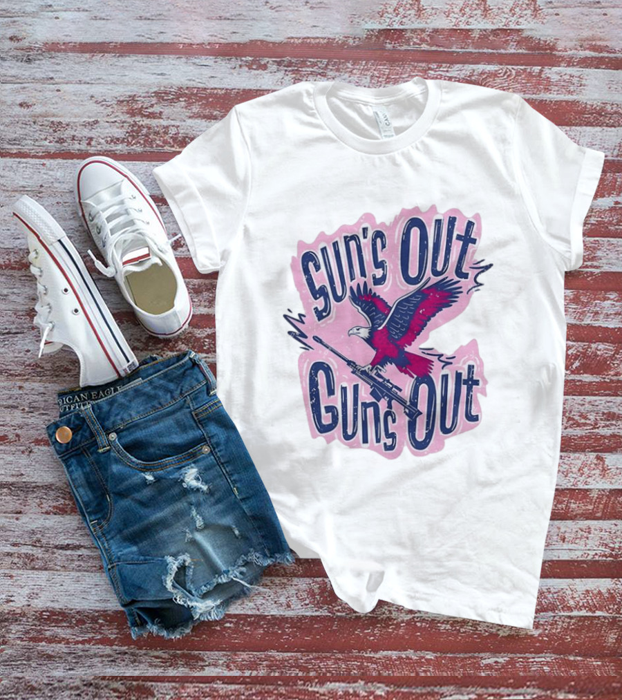 Sun's Out Guns Out Bald Eagle Holding Rifle T-Shirt