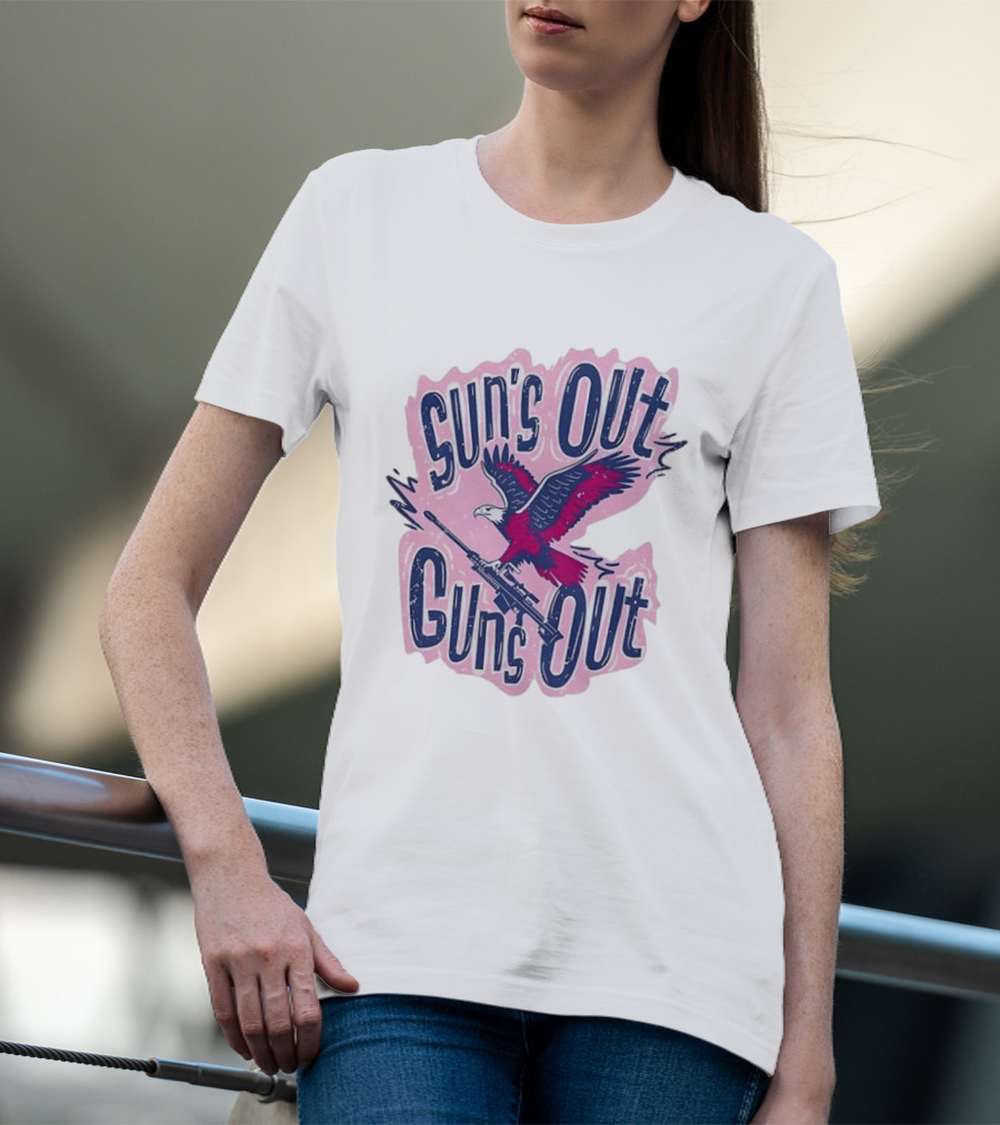 Sun's Out Guns Out Bald Eagle Holding Rifle T-Shirt