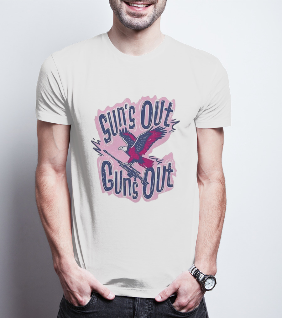 Sun's Out Guns Out Bald Eagle Holding Rifle T-Shirt