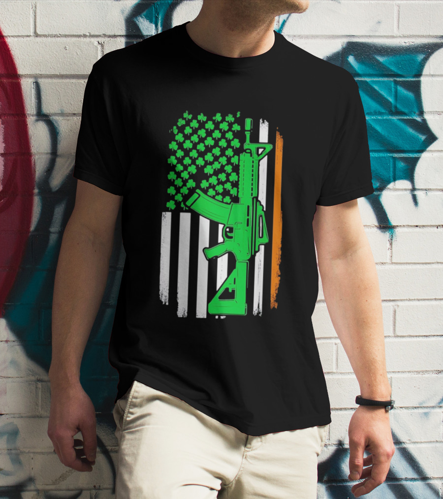 AR15 Shamrock American Irish Flag St Patrick's Day T-Shirt
