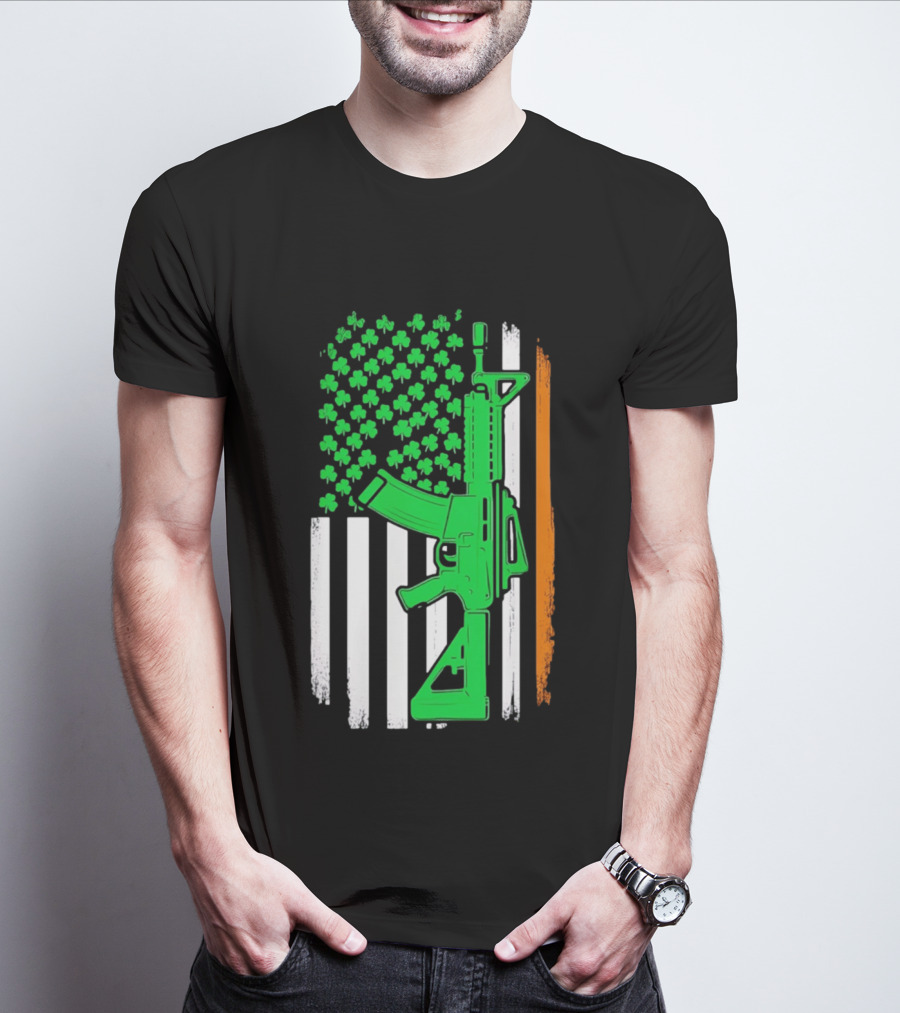 AR15 Shamrock American Irish Flag St Patrick's Day T-Shirt