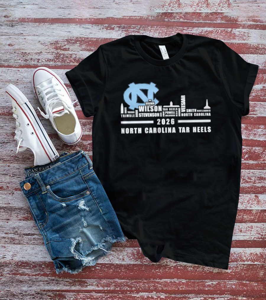 North Carolina Tar Heels 2026 Skyline City Player Names T-Shirt