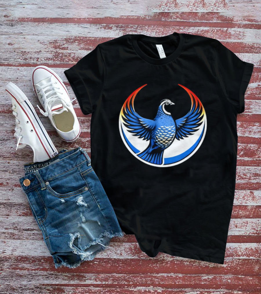 California Quail Wings Up Blue T-Shirt