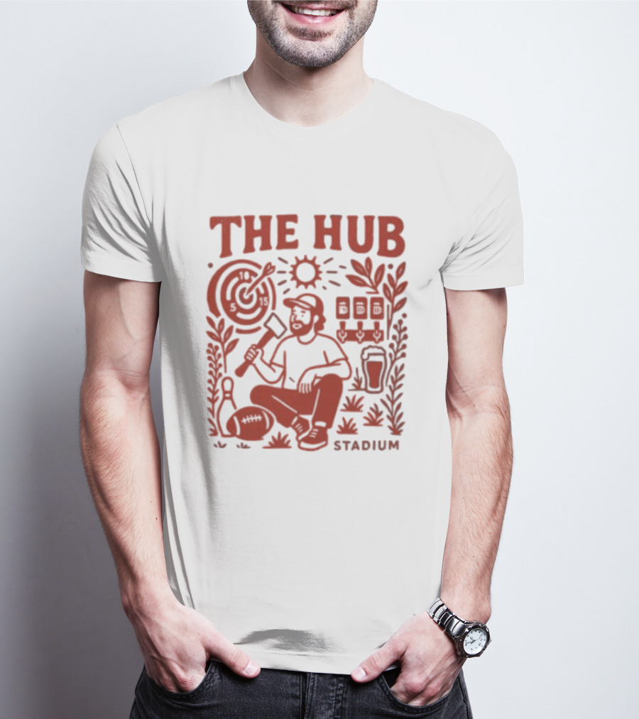 The Hub Stadium Archery Axe Throwing Brewery Activities T-Shirt