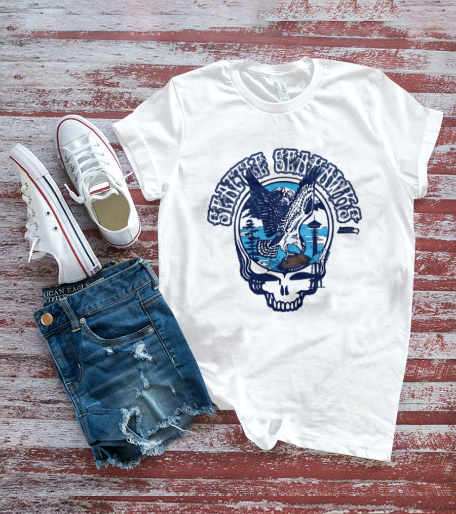 Seattle Seahawks Grateful Dead Skull Art Collaboration T-Shirt