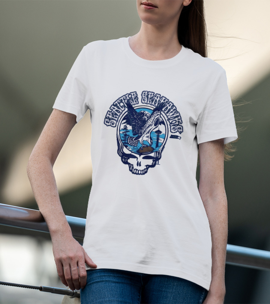 Seattle Seahawks Grateful Dead Skull Art Collaboration T-Shirt