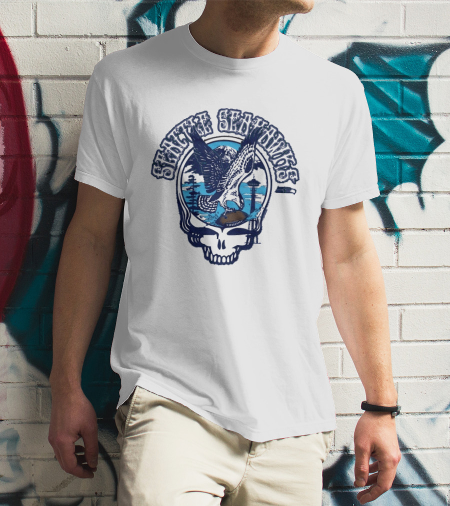 Seattle Seahawks Grateful Dead Skull Art Collaboration T-Shirt