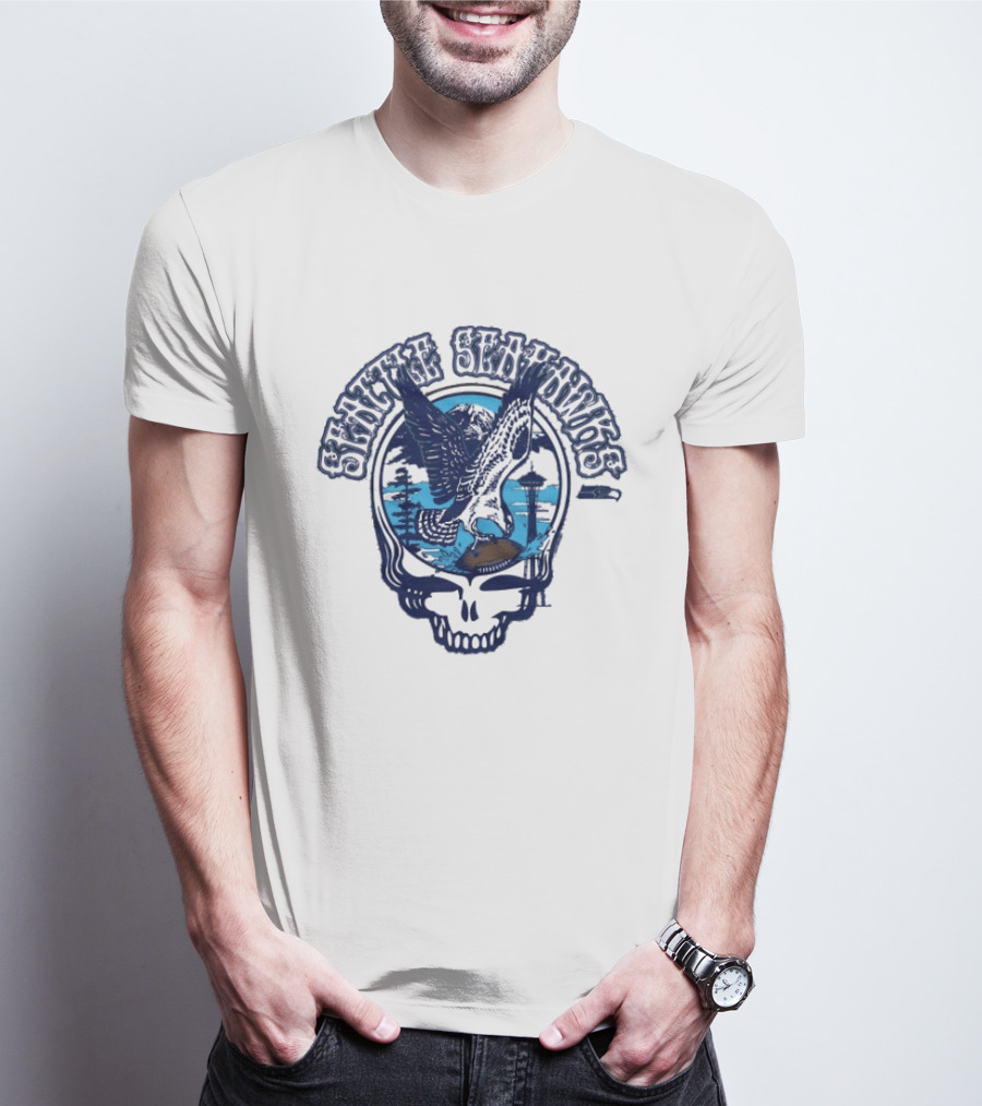 Seattle Seahawks Grateful Dead Skull Art Collaboration T-Shirt