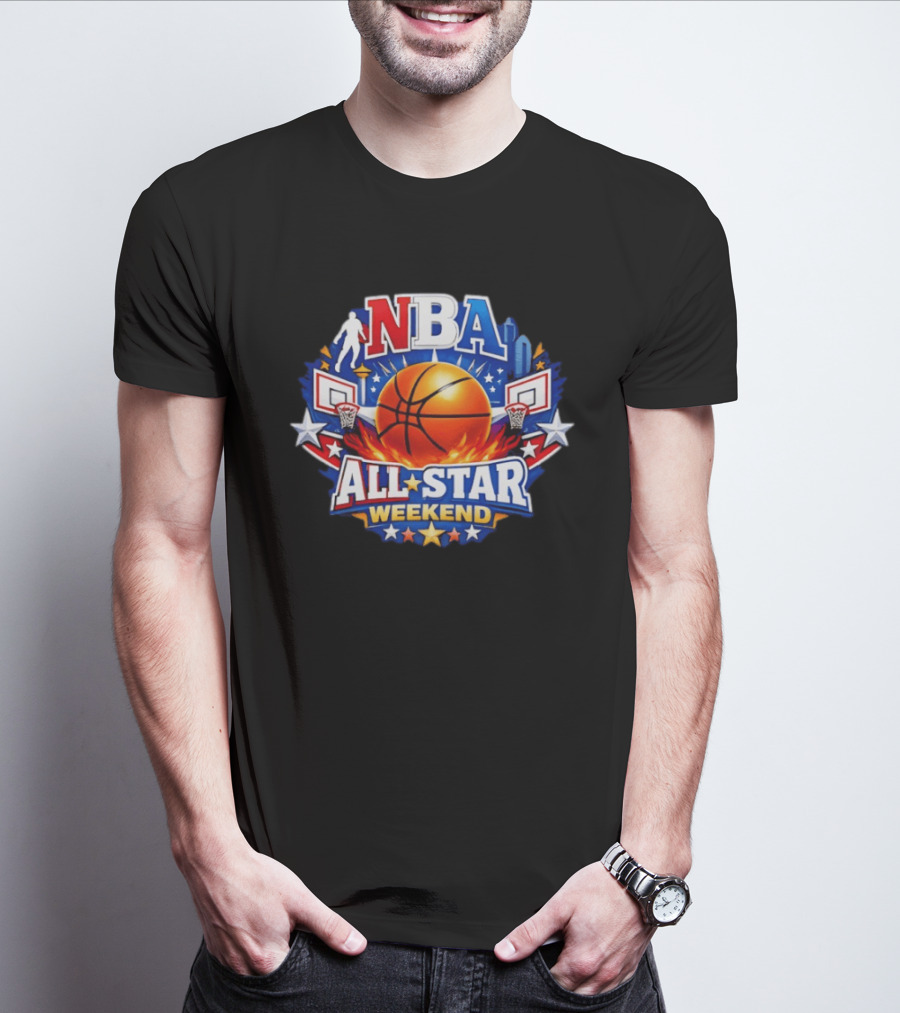 NBA All Star Weekend 2026 Basketball Hoops Stars Skyline T-Shirt