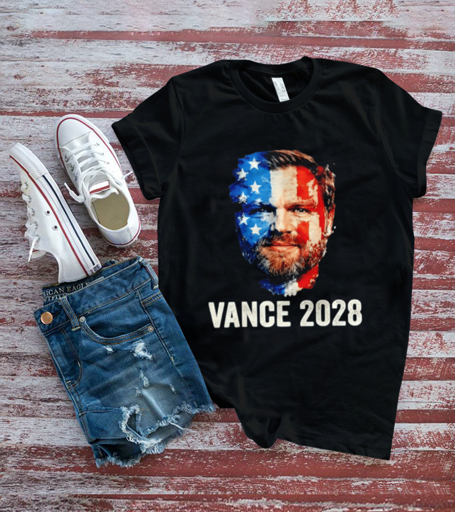 Vance 2028 US Flag Face Patriotic Election Campaign T-Shirt