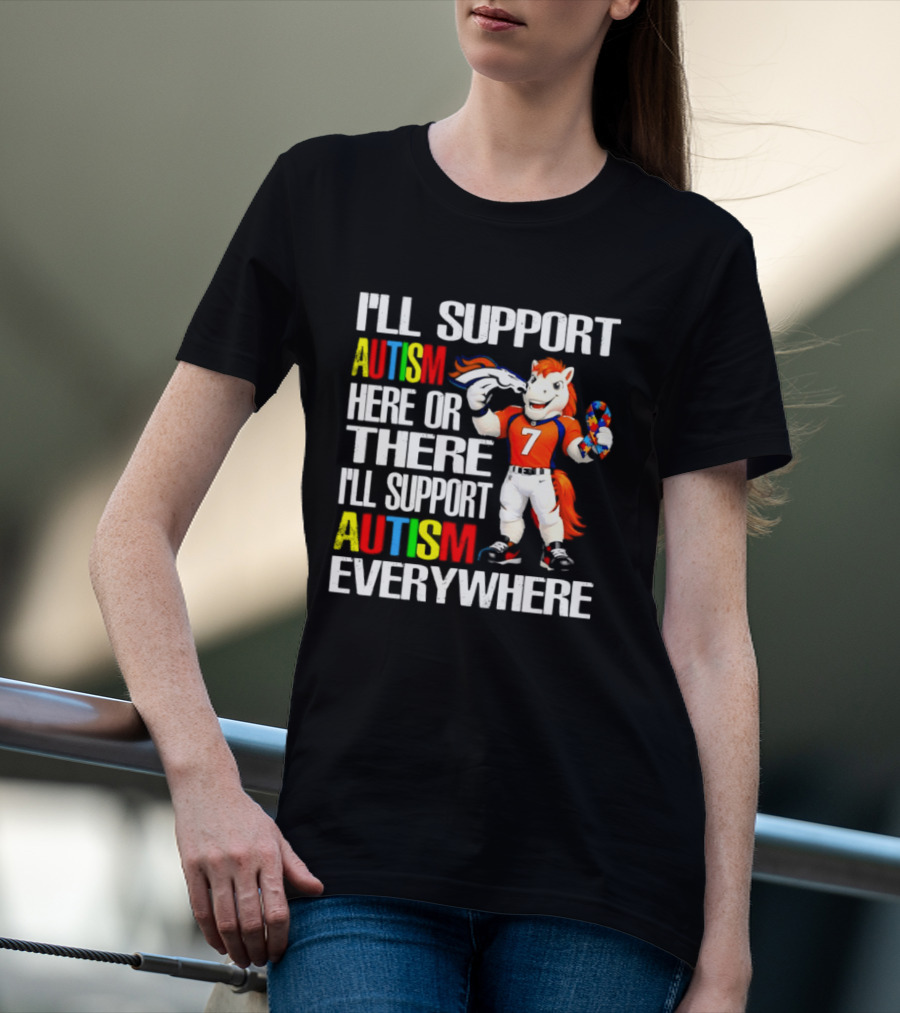 Denver Broncos Mascot Supporting Autism Awareness Everywhere T-Shirt