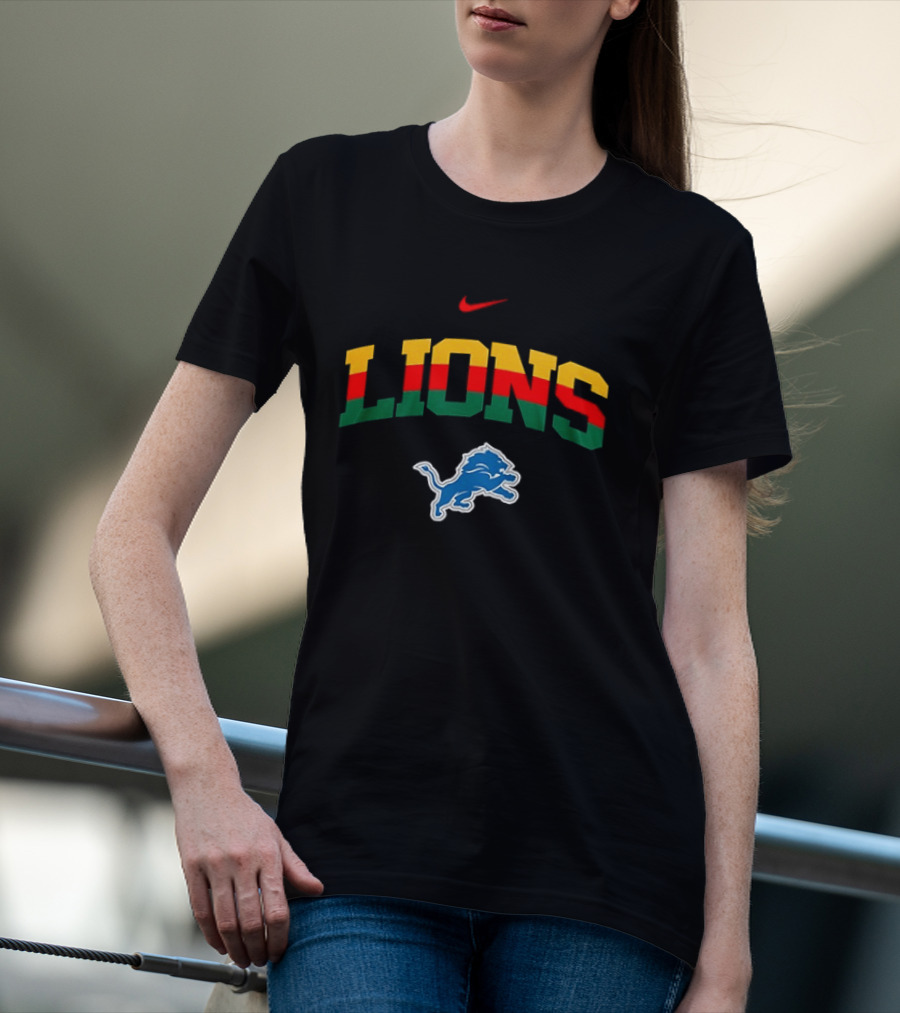 Nike Lions Detroit Blue Lion Celebrating Black History 100th Anniversary T-Shirt