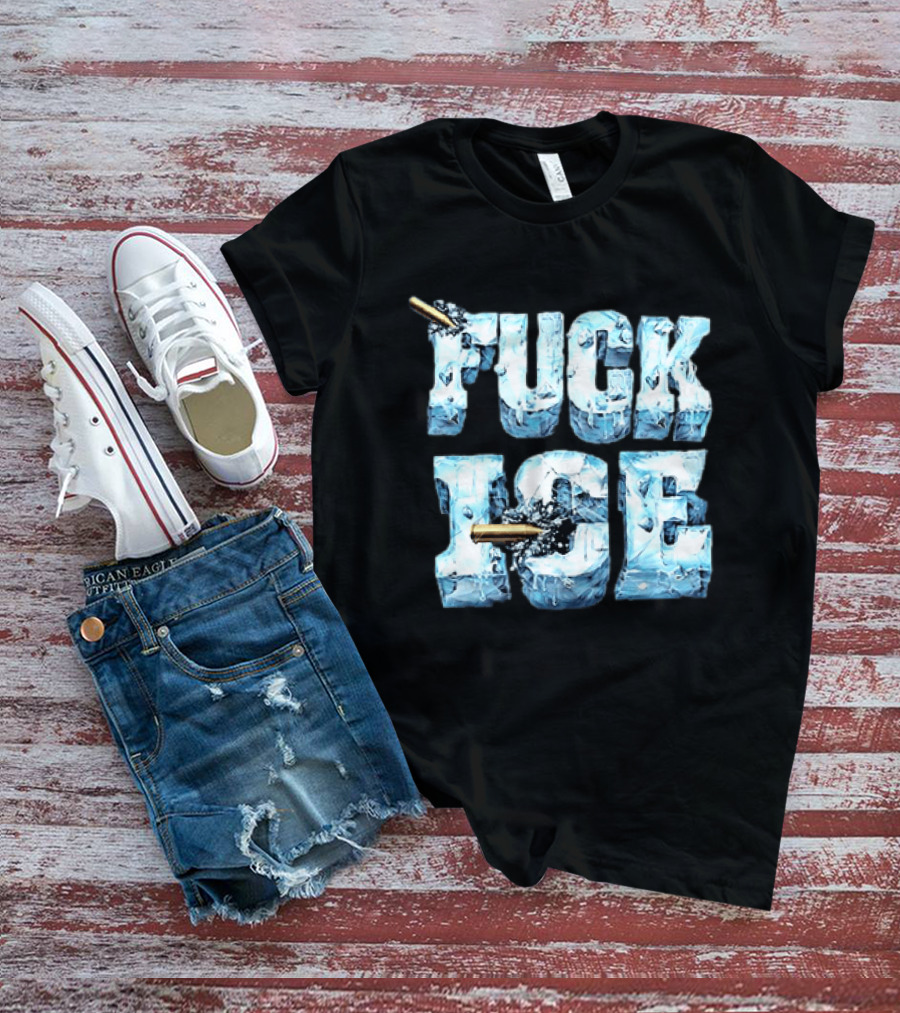 FUCK ICE Bullet Impact Ice Block Letters T-Shirt