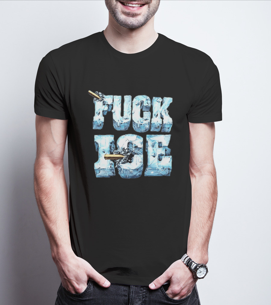 FUCK ICE Bullet Impact Ice Block Letters T-Shirt
